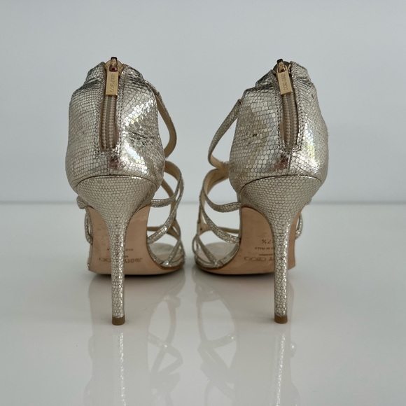 JIMMY CHOO CRACKLED GOLD LEATHER SANDAL SIZE 37.5 / US 7.5 - Picture 14 of 17